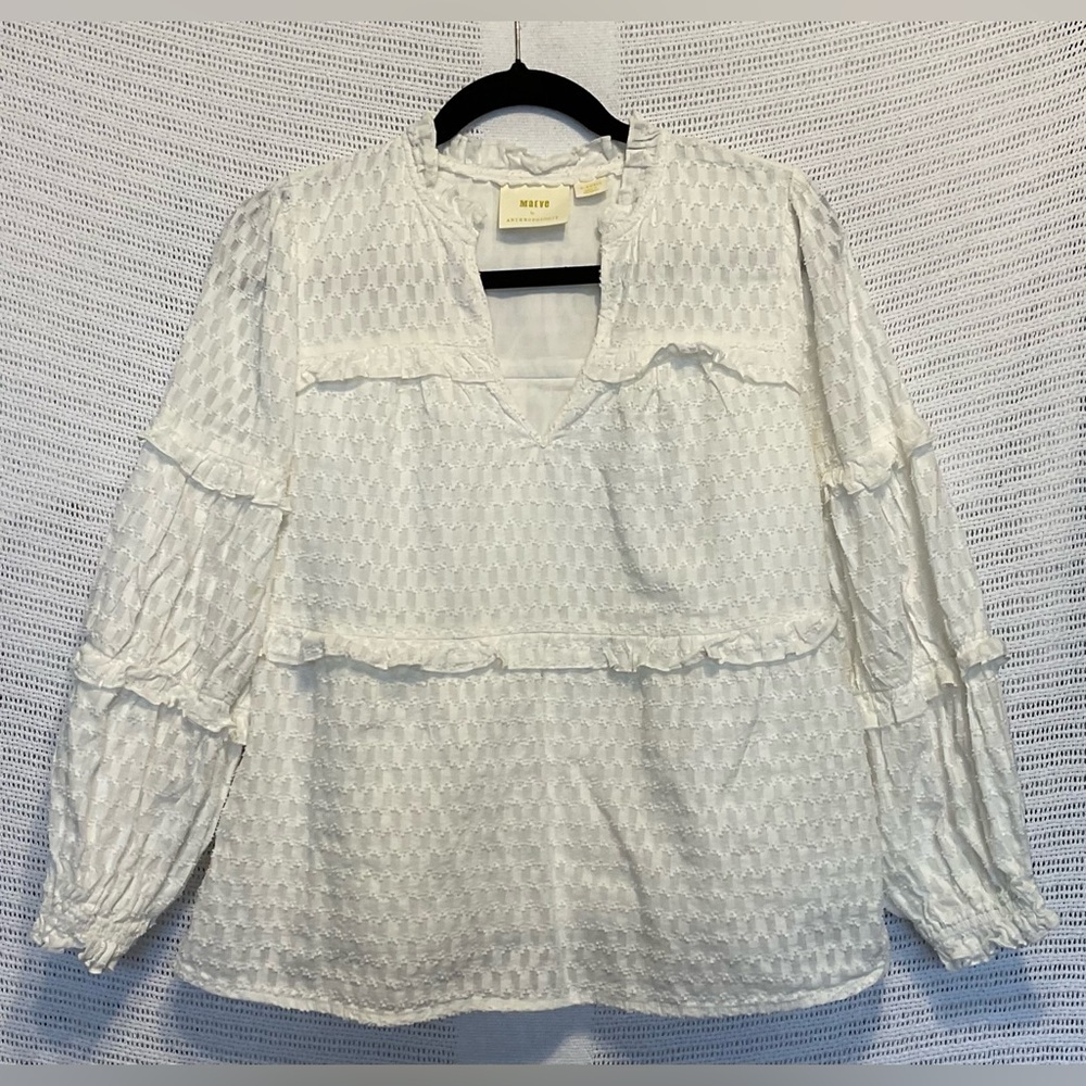Anthropologie White Relaxed Ruffled Blouse - Picture 7 of 7